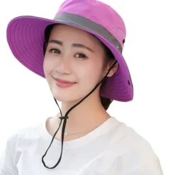 Women's Sun Hats Wide Brim Outdoor UV Protection Foldable Mesh Beach Fishing Hat with Ponytail Hole Hiking Hat Bucket Hat Boonie hat Summer Portable Breathable Patchwork Green Black Red Fuchsia