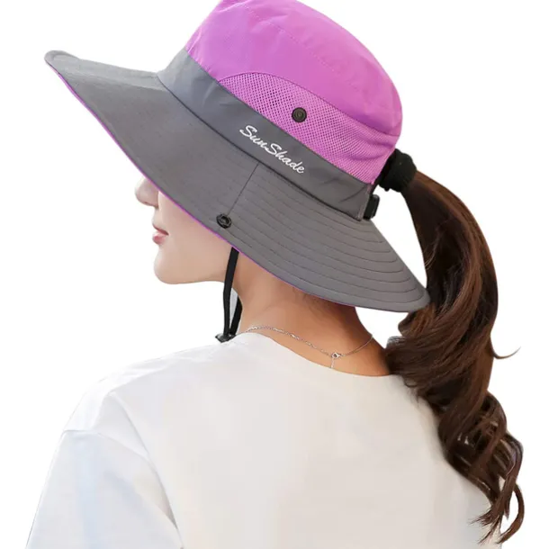 Women's Sun Hats Wide Brim Outdoor UV Protection Foldable Mesh Beach Fishing Hat with Ponytail Hole Hiking Hat Bucket Hat Boonie hat Summer Portable Breathable Patchwork Green Black Red Fuchsia