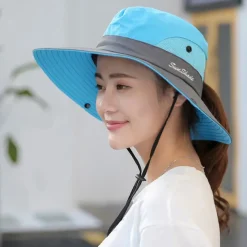 Women's Sun Hats Wide Brim Outdoor UV Protection Foldable Mesh Beach Fishing Hat with Ponytail Hole Hiking Hat Bucket Hat Boonie hat Summer Portable Breathable Patchwork Green Black Red Fuchsia