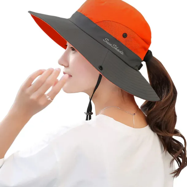 Women's Sun Hats Wide Brim Outdoor UV Protection Foldable Mesh Beach Fishing Hat with Ponytail Hole Hiking Hat Bucket Hat Boonie hat Summer Portable Breathable Patchwork Green Black Red Fuchsia