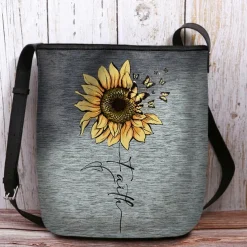Women's Sunflower Print Crossbody Bag - Large Capacity Waterproof Fabric Shoulder Bag with Adjustable Shoulder Strap, Inspired 