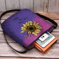 Women's Sunflower Print Crossbody Bag - Large Capacity Waterproof Fabric Shoulder Bag with Adjustable Shoulder Strap, Inspired 