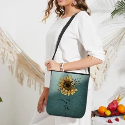 Women's Sunflower Print Crossbody Bag - Large Capacity Waterproof Fabric Shoulder Bag with Adjustable Shoulder Strap, Inspired 