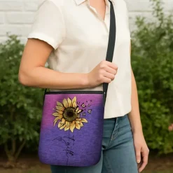 Women's Sunflower Print Crossbody Bag - Large Capacity Waterproof Fabric Shoulder Bag with Adjustable Shoulder Strap, Inspired 