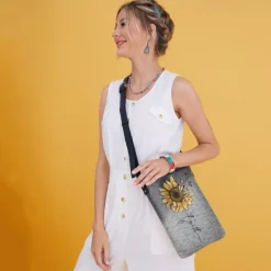 Women's Sunflower Print Crossbody Bag - Large Capacity Waterproof Fabric Shoulder Bag with Adjustable Shoulder Strap, Inspired 