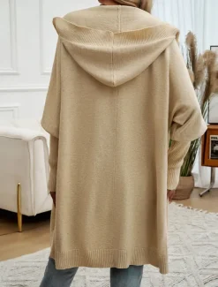 Women's Sweater Cardigan Casual Soft Pure Color Ribbed Hooded Buttons Pocket Knitted Long Sleeve Long Tops Knit Outdoor Daily Weekend Black Fuchsia Fall Winter