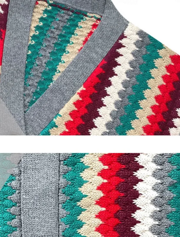 Women's Sweater Cardigan Casual Soft Geometric Ribbed V Neck Buttons Knitted Long Sleeve Regular Tops Knit Outdoor Daily Weekend Gray Fall Winter