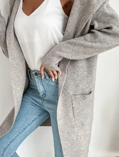 Women's Sweater Cardigan Casual Soft Pure Color Ribbed Hooded Pocket Knitted Long Sleeve Regular Tops Knit Outdoor Daily Weekend Green Khaki Fall Winter