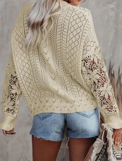 Women's Sweater Cardigan Casual Soft Pure Color Ribbed V Neck Buttons Knitted Hole Long Sleeve Regular Tops Knit Outdoor Daily Weekend Black White Fall Winter