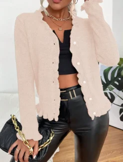 Women's Sweater Cardigan Casual Soft Pure Color Ribbed V Neck Buttons Knitted Long Sleeve Regular Tops Knit Outdoor Daily Weekend Pink Brown Fall Winter