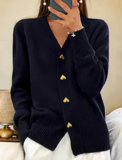 Women's Sweater Cardigan Casual Soft Pure Color Ribbed V Neck Pocket Knitted Long Sleeve Regular Tops Knit Outdoor Daily Weekend Black White Fall Winter