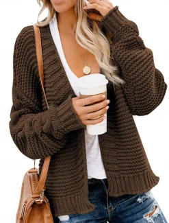 Women's Sweater Cardigan Casual Soft Pure Color Ribbed V Neck Knitted Long Sleeve Regular Tops Knit Outdoor Daily Weekend Army Green Blue Fall Winter