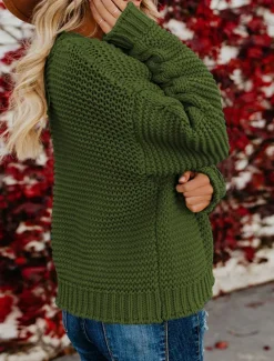 Women's Sweater Cardigan Casual Soft Pure Color Ribbed V Neck Knitted Long Sleeve Regular Tops Knit Outdoor Daily Weekend Army Green Blue Fall Winter