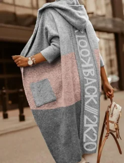 Women's Sweater Cardigan Casual Soft Letter Ribbed Hooded Pocket Knitted Long Sleeve Long Tops Knit Outdoor Daily Weekend White Yellow Fall Winter