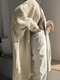 Women's Sweater Cardigan Casual Soft Pure Color Cable Open Front Knitted Long Sleeve Long Tops Knit Outdoor Daily Weekend Blue Apricot Fall Winter