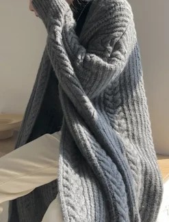 Women's Sweater Cardigan Casual Soft Pure Color Cable Open Front Knitted Long Sleeve Long Tops Knit Outdoor Daily Weekend Blue Apricot Fall Winter