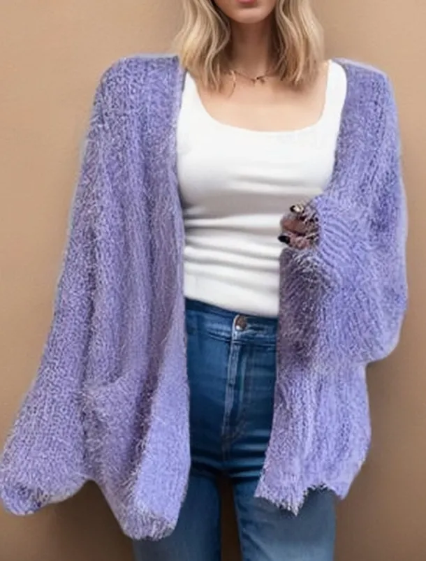 Women's Sweater Cardigan Casual Soft Pure Color Ribbed V Neck Buttons Knitted Long Sleeve Regular Tops Knit Outdoor Daily Weekend White Pink Fall Winter