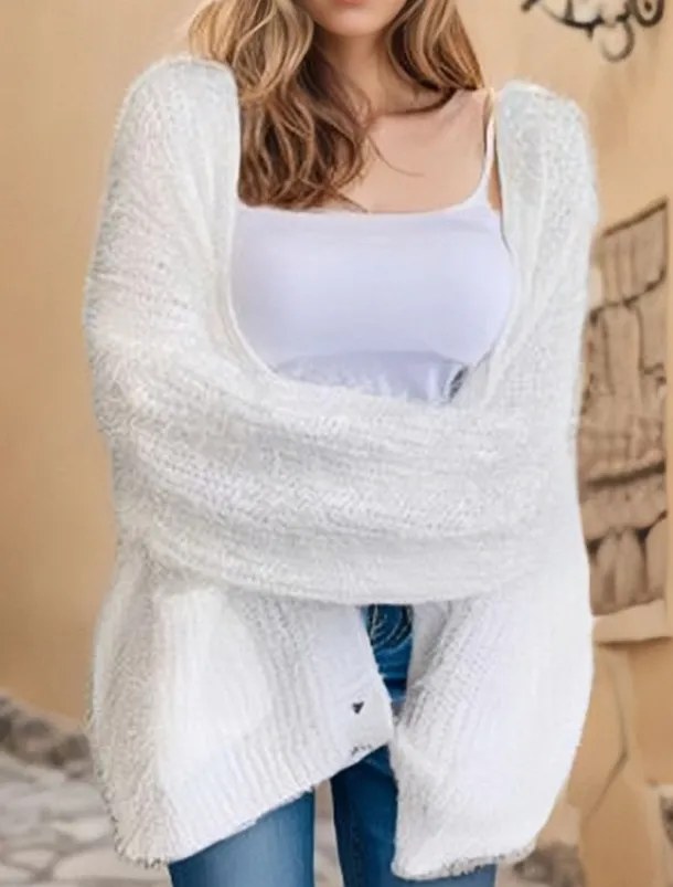 Women's Sweater Cardigan Casual Soft Pure Color Ribbed V Neck Buttons Knitted Long Sleeve Regular Tops Knit Outdoor Daily Weekend White Pink Fall Winter