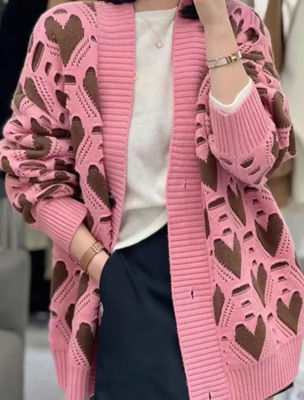 Women's Sweater Cardigan Casual Soft Pure Color Ribbed V Neck Buttons Knitted Print Long Sleeve Long Tops Knit Outdoor Daily Weekend Black Pink Fall Winter