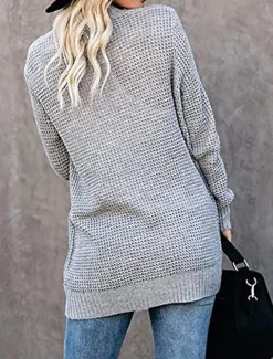 Women's Sweater Cardigan Casual Soft Pure Color Ribbed Open Front Pocket Knitted Long Sleeve Regular Tops Knit Outdoor Daily Weekend Black White Fall Winter