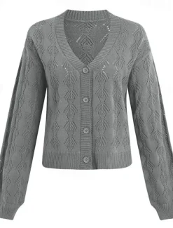 Women's Sweater Cardigan Casual Soft Pure Color Crochet V Neck Buttons Pocket Knitted Long Sleeve Regular Tops Knit Outdoor Daily Weekend Green Khaki Summer Spring