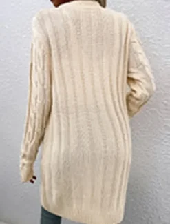 Women's Sweater Cardigan Casual Soft Pure Color Ribbed V Neck Pocket Knitted Long Sleeve Long Tops Knit Outdoor Daily Weekend Red Green Fall Winter