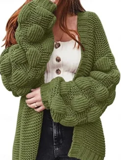 Women's Sweater Cardigan Casual Soft Pure Color Ribbed Open Front Knitted Long Sleeve Long Tops Knit Outdoor Daily Weekend Orange Green Fall Winter