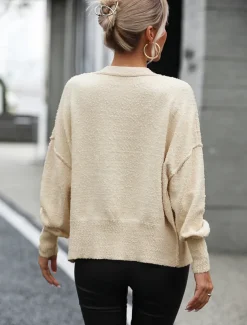 Women's Sweater Cardigan Daily Casual Solid Color Shirt Collar Knitted Textured Long Sleeve Regular Tops Knit Home Work White Red Fall Winter