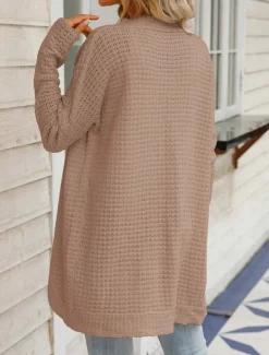 Women's Sweater Cardigan Daily Casual Solid Color Open Front Knitted Long Sleeve Long Tops Knit Home Work Khaki Light Grey Fall Winter