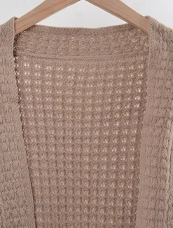 Women's Sweater Cardigan Daily Casual Solid Color Open Front Knitted Long Sleeve Long Tops Knit Home Work Khaki Light Grey Fall Winter