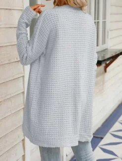 Women's Sweater Cardigan Daily Casual Solid Color Open Front Knitted Long Sleeve Long Tops Knit Home Work Khaki Light Grey Fall Winter
