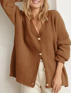 Women's Sweater Cardigan Elegant Fashion Streetwear Pure Color V Neck Pocket Knitted Long Sleeve Regular Tops Knit Outdoor Daily Weekend Black White Fall Winter