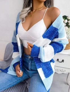 Women's Sweater Cardigan Elegant Fashion Streetwear Striped Pure Color Open Front Knitted Long Sleeve Regular Tops Knit Outdoor Daily Weekend Black Wine Fall Winter
