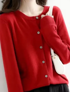 Women's Sweater Cardigan Elegant Fashion Streetwear Pure Color Crew Neck Pocket Knitted Long Sleeve Regular Tops Knit Outdoor Daily Weekend Black White Fall Winter