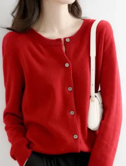 Women's Sweater Cardigan Elegant Fashion Streetwear Pure Color Crew Neck Pocket Knitted Long Sleeve Regular Tops Knit Outdoor Daily Weekend Black White Fall Winter