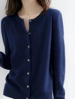 Women's Sweater Cardigan Elegant Fashion Streetwear Pure Color Crew Neck Pocket Knitted Long Sleeve Regular Tops Knit Outdoor Daily Weekend Black White Fall Winter