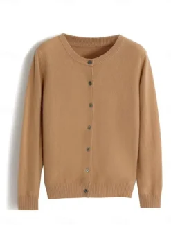 Women's Sweater Cardigan Elegant Fashion Streetwear Pure Color Crew Neck Pocket Knitted Long Sleeve Regular Tops Knit Outdoor Daily Weekend Black White Fall Winter