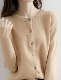 Women's Sweater Cardigan Elegant Fashion Streetwear Pure Color Crew Neck Pocket Knitted Long Sleeve Regular Tops Knit Outdoor Daily Weekend Black White Fall Winter