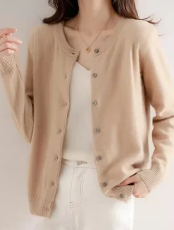 Women's Sweater Cardigan Elegant Fashion Streetwear Pure Color Crew Neck Pocket Knitted Long Sleeve Regular Tops Knit Outdoor Daily Weekend Black White Fall Winter