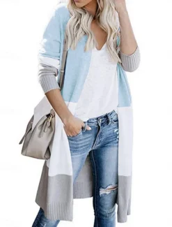 Women's Sweater Cardigan Elegant Fashion Streetwear Striped Open Front Pocket Knitted Long Sleeve Long Tops Knit Outdoor Daily Weekend Black Yellow Fall Winter