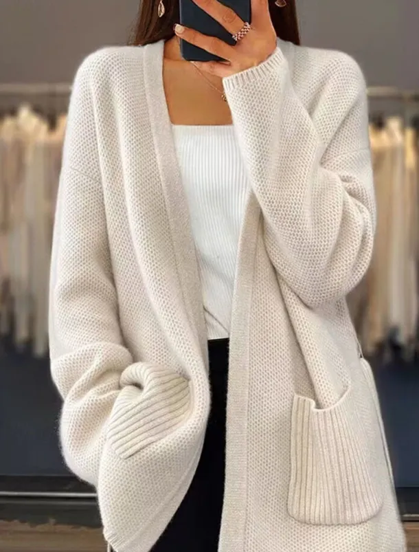 Women's Sweater Cardigan Sweater Jacket V Neck Knit Lace up Pocket Knitted Drop Shoulder Spring Fall Home Daily Weekend Daily Casual Soft Long Sleeve Pure Color Camel Beige