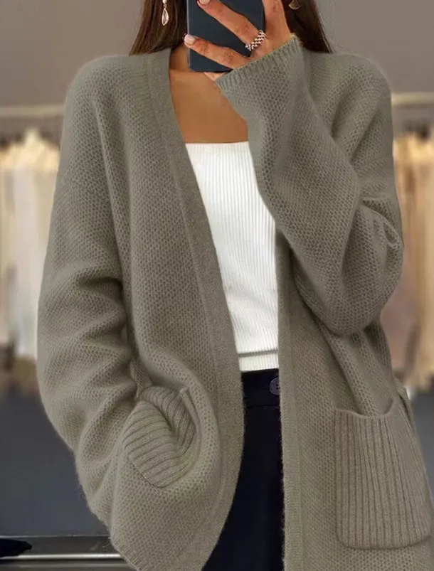 Women's Sweater Cardigan Sweater Jacket V Neck Knit Lace up Pocket Knitted Drop Shoulder Spring Fall Home Daily Weekend Daily Casual Soft Long Sleeve Pure Color Camel Beige