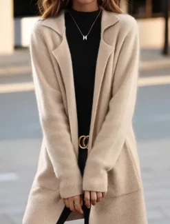 Women's Sweater Cardigan Sweater Jacket Shirt Collar Knit Pocket Knitted Spring Fall Home Daily Weekend Elegant Daily Casual Long Sleeve Pure Color Black Camel