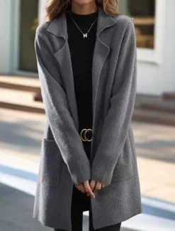 Women's Sweater Cardigan Sweater Jacket Shirt Collar Knit Pocket Knitted Spring Fall Home Daily Weekend Elegant Daily Casual Long Sleeve Pure Color Black Camel