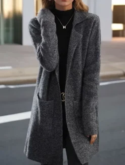 Women's Sweater Cardigan Sweater Jacket Shirt Collar Knit Pocket Knitted Spring Fall Home Daily Weekend Elegant Daily Casual Long Sleeve Pure Color Black Camel