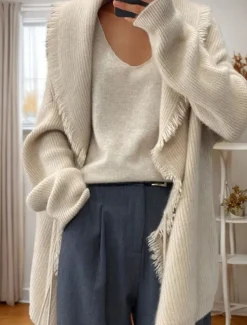 Women's Sweater Cardigan Sweater Jacket Shirt Collar Knit Tassel Knitted Spring Fall Home Daily Weekend Daily Casual Soft Long Sleeve Pure Color Black Camel