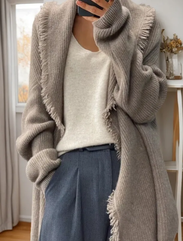Women's Sweater Cardigan Sweater Jacket Shirt Collar Knit Tassel Knitted Spring Fall Home Daily Weekend Daily Casual Soft Long Sleeve Pure Color Black Camel