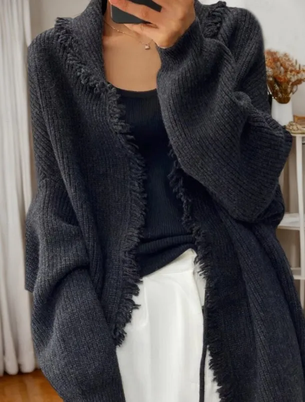 Women's Sweater Cardigan Sweater Jacket Shirt Collar Knit Tassel Knitted Spring Fall Home Daily Weekend Daily Casual Soft Long Sleeve Pure Color Black Camel