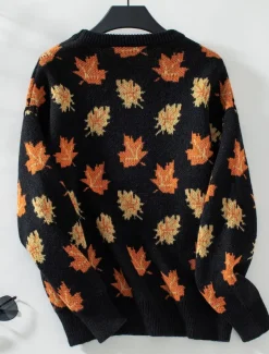 Women's Sweater Casual Graphic Crew Neck Print Long Sleeve Regular Tops Knit Weekend Black Green Fall Winter