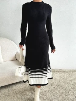 Women's Sweater Casual Print Color Gradient Mock Neck Crewneck Long Sleeve Long Tops Knit Work Black Fall Winter